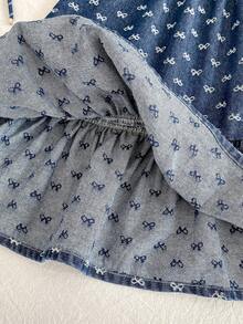 Girls' Denim Dress, New Summer Ruffled Butterfly Print Cap Sleeve Princess Dress With Flared Sleeves - Royal Blue - View 6