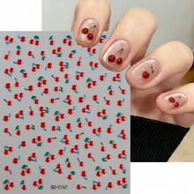 1张5D甜美红樱桃美甲贴纸 可爱果冻浮雕自粘美甲贴花装饰设计 卡哇伊美甲用品 - 紅色 - 查看 9