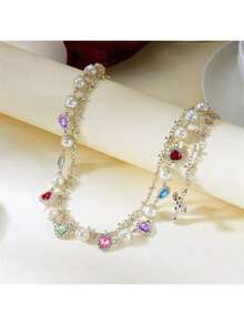 Fashion Layered Pants Wallet Chains For Women Men - Gold Silver Rhinestone Flower Pearl Jean Pocket Chain, Exquisite Cute Bag Purse Charms Jewelry For Daily & Party Wear - Silver - View 3