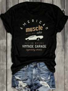 American Muscle Tee Garage T-Shirts |   Graphic Tee Shirts Women'S 180G 100% Black |   Everyday And Weekend Wear, Comfortable, Perfect For Gifts, Hip-Hop Streetwear, Car Graphic, New Year'S Gifts - màu đen - Xem 1