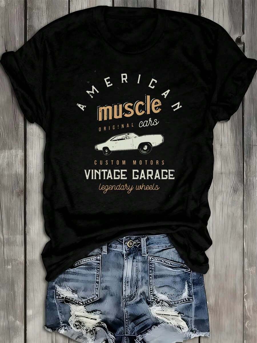 American Muscle Tee Garage T-Shirts |   Graphic Tee Shirts Women'S 180G 100% Black |   Everyday And Weekend Wear, Comfortable, Perfect For Gifts, Hip-Hop Streetwear, Car Graphic, New Year'S Gifts - màu đen - Xem 1