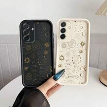 Sun Moon Stars Pattern Phone Case Suitable For Samsung Galaxy A05 A05S A06 A07 A12 A13 A14 A15 A16 5G A17 A21S A22 A23 A24 A25 A26 A32 A33 A34 A35 A36 A52 A53 A54 A55 A56 S21 Ultra S22 Plus S23+ S24 FE S25 Edge Shockproof Full Cover Black Phone Case,Suitable For IPhone17 Air - 黑色 - 查看 1