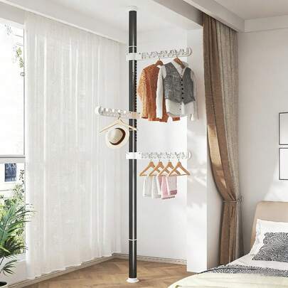 Suszarka do ubrań sięgająca od podłogi do sufitu, przeznaczona do użytku domowego, stojąca na podłodze, nie wymaga wiercenia w sypialni, z rurą o średnicy 28 mm, teleskopowy drążek regulowany w zakresie 110–310 cm, idealna do wieszania ubrań na balkonach i parapetach.