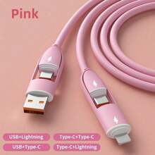 Durcord 4in1 66W/100W(MAX)/27W Fast Charging Cable,For  Charger Cable,Silicone Charging Cable,Universal Compatibility With /Android/Type-C USB Devices Portable Charger,Portable Charger,Charging Cable Compatible With  17/16/15/14/13/12/11/ S24/S23/S22/S21, Vivo,Compatible With Samsung,Universal Efficient Charging Adapter - Pink/1pcs - View 4
