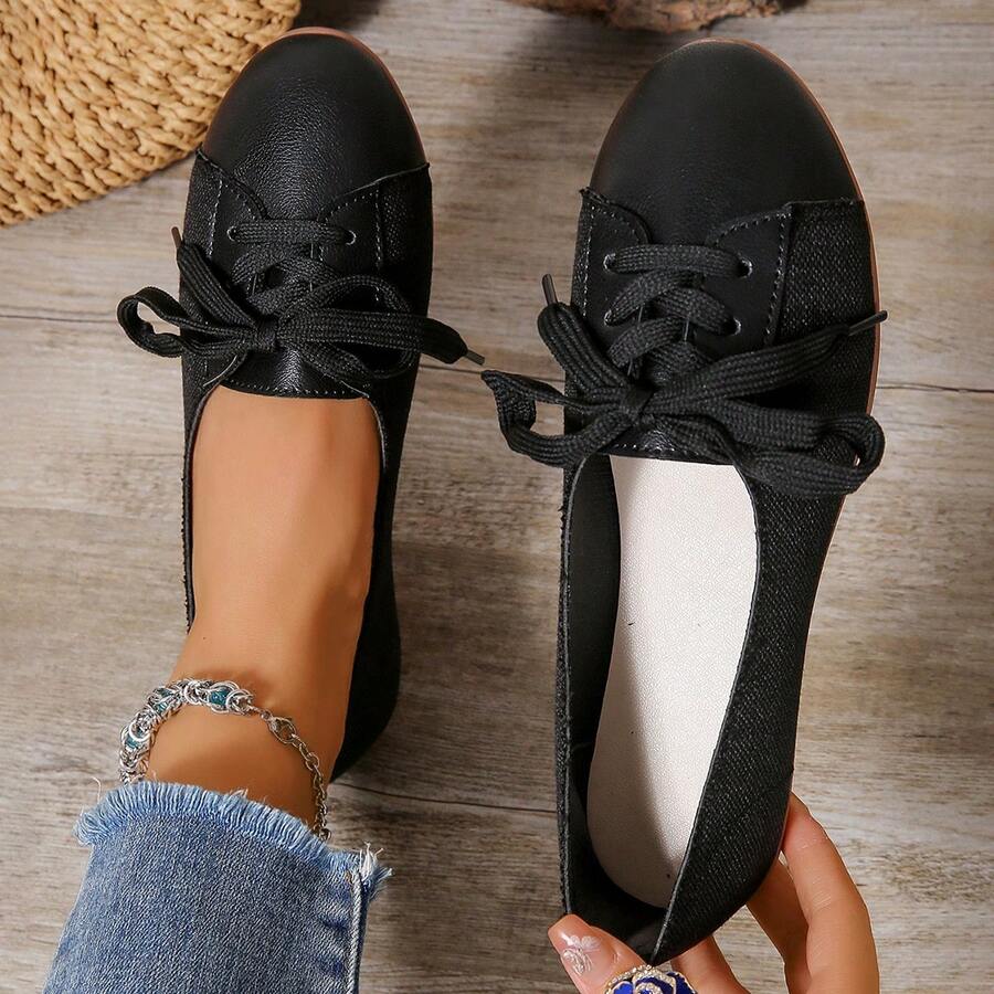 New Design Soft Bottom Loafers, Fashionable Niche Versatile Comfortable Casual Lace-Up Flat Shoes For Women - Black - View 1