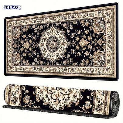 Desk Mat, Non-Slip Desk Pad, Cartoon Desk Mat, XXL Large Mouse Pad, Large Non-Slip Mouse Pad With Stitched Edges, Keyboard And Mouse Pad, Suitable For Computers, Work, And Gaming (Black Persian Style)