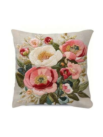 1/2/4件装 2D 立体印花柔软绒面枕套 | 双面，17.7 x 17.7 英寸，彩色牡丹花卉图案，非刺绣，适合咖啡厅装饰和家居装饰，涤纶材质