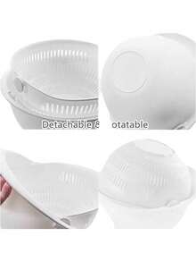 Double Layer Rotating Colander And Dryer, Combination Of Strainers For Lettuce, Vegetables, And Fruits - White - View 6