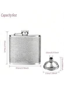 1pc 180ml/6oz Creative Stainless Steel Rhinestone Liquor Flask With Funnel, Portable Mini Whiskey Flask With Leak-Proof Metal Screw Cap, Suitable For Holiday Gifts - الأزرق - مشاهدة 2