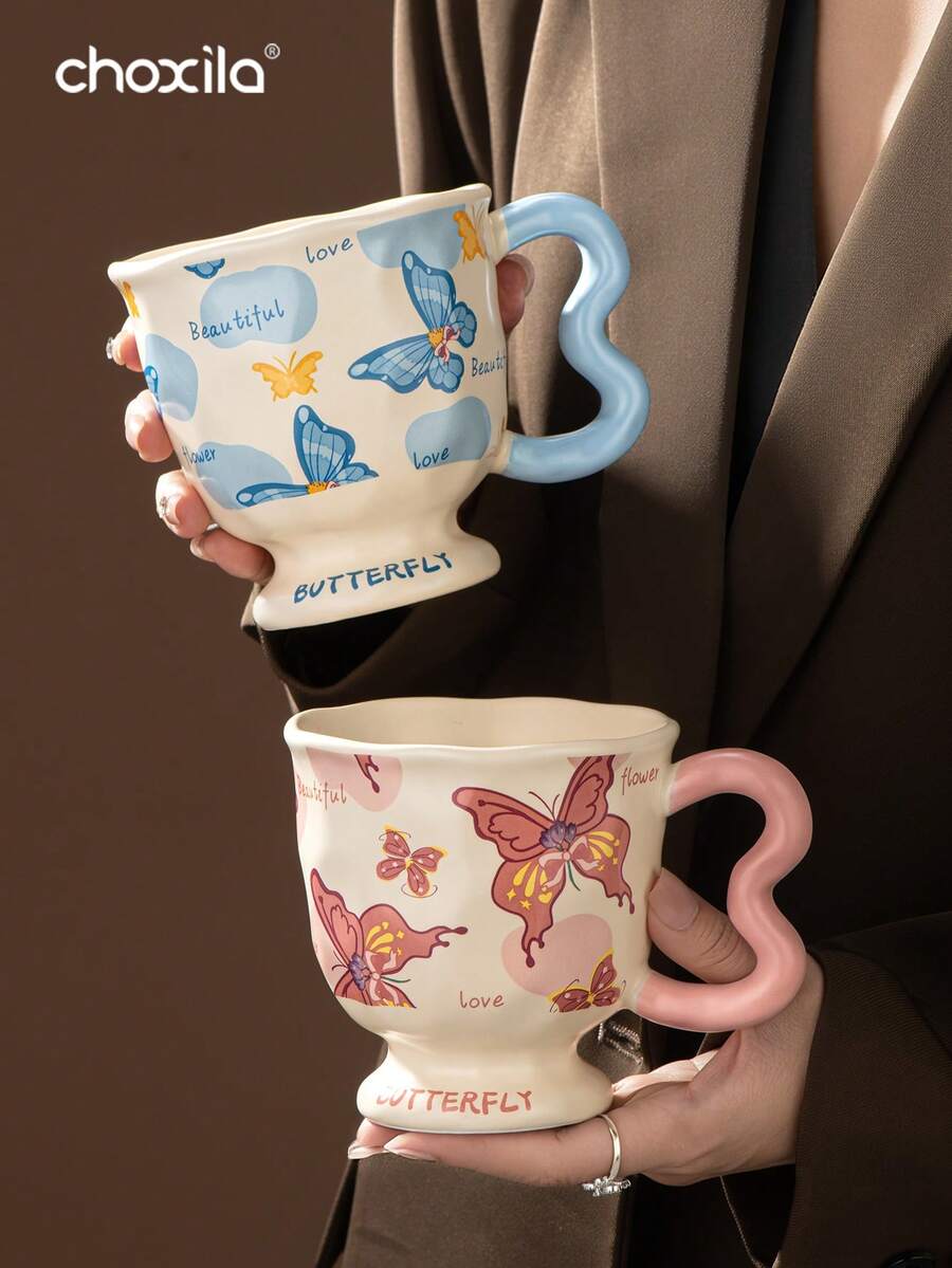 1pc 400ml Ceramic Butterfly Shaped High-Quality Mug, Cartoon Water Cup, Office/Home Coffee/Tea Cup - Porcelain Cup - View 1