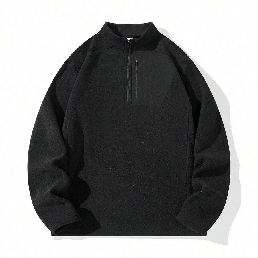 Mubberry Unique Mens Fleece Sweatshirt Jacket Pullover Pockets Warm Winter Jacket Thermal - 黑色 - 查看 1