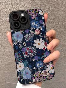 白色蓝色花卉图案时尚穿孔直边花卉彩绘防摔手机保护壳 女士节礼物 - 彩色 - 查看 2