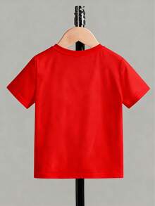 Disney Background Mickey Mouse Happy Sitting Pose Classic Print Kids' Short Sleeve T-Shirt - Adorable And Playful Casual Top - 紅色 - 查看 4