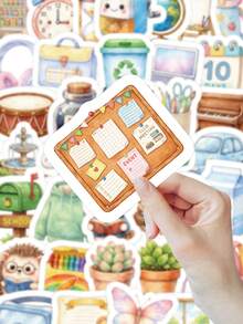 66/104 Stück Aquarell Campus Life Aufkleber - warmer Ton süße Tiere Lernthema, wasserfest wiederverwendbar für Planer/Handyhülle/Geschenkverpackung, Schulmaterial - Campus-Aufkleber - Übersicht 5