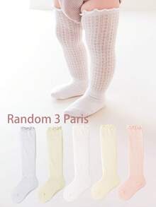 3 Pasang Kaos Kaki Bayi Musim Panas, Kaos Kaki Setinggi Lutut Bergaris Jala, Warna Polos, Kaos Kaki Anti Nyamuk Cocok untuk Dipakai Sehari-hari - MultiWarna - View 2