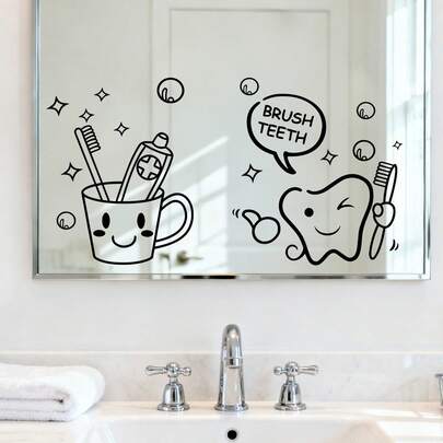 1/2/3 pièces Autocollants muraux de salle de bain amusants avec brosses à dents et dents de dessin animé, autocollants en vinyle adhésifs avec bulles et art d'hygiène dentaire, convient pour la décoration de la salle de bain et de la douche, art dentaire fantaisiste