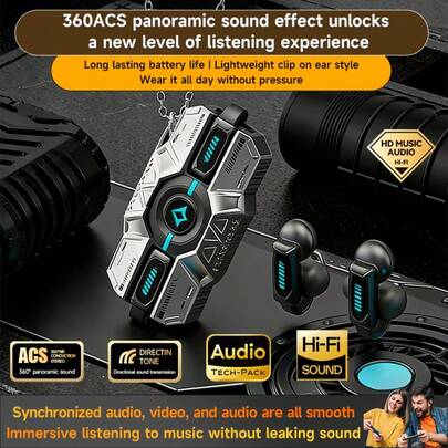 NEW SENYANG 森阳新款机械游戏夹式运动耳机，时尚舒适，音乐深沉低音，挂耳式耳塞，视频TWS真无线立体声，杜比全景声，立体声高清通话耳机，适用于安卓和苹果手机，情侣耳机，智能耳机，情人节礼物