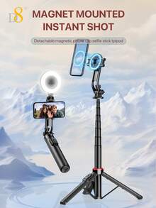 合金金属支架 D8 磁吸式手机自拍杆三脚架 360°旋转 兼容补光灯 1300MM 长智能手机三脚架一体式带集成无线遥控器 便携轻巧可伸缩手机三脚架 兼容 /安卓 妇女节礼物 派对庆典 - 均碼 - 查看 5