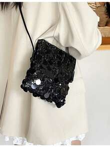 Rhinestone Strap Shoulder Bag, Zipper Closure Evening Clutch Purse, High-Quality Underarm Bag - Black - View 5