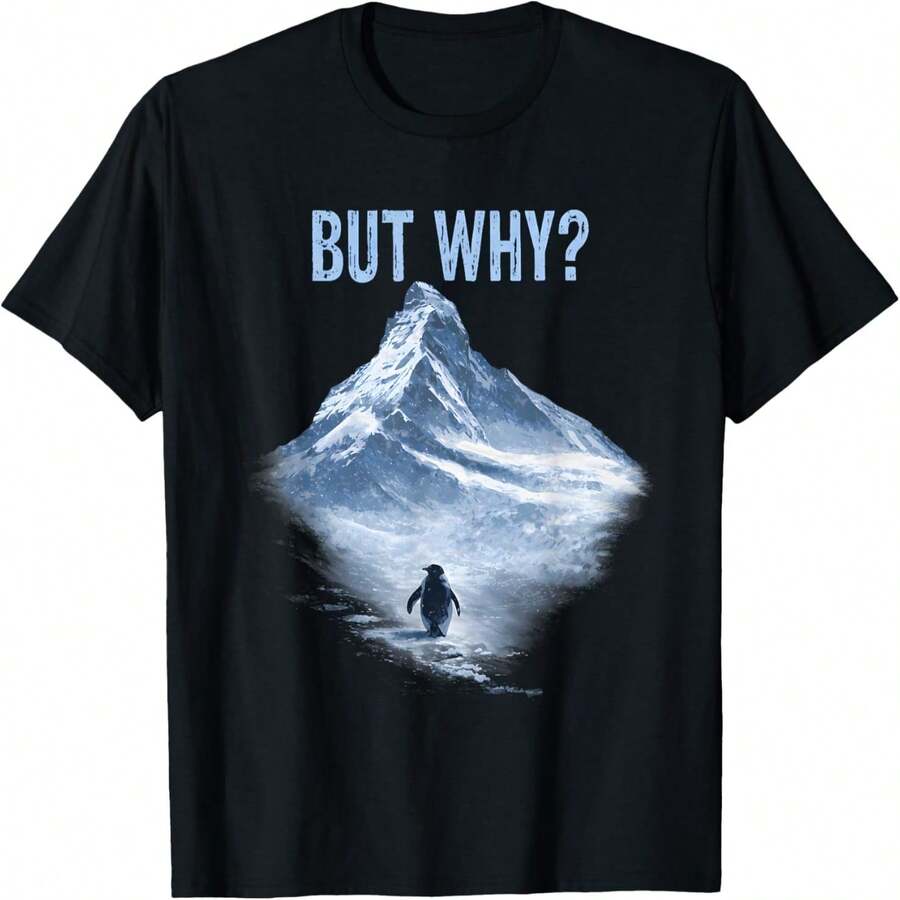 Lonely Penguin Journeying Towards The Mountains Penguin Meme T-Shirt - Black - View 1