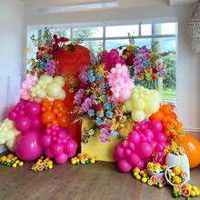50pcs 10-Inch Hot Pink, Orange, Light Yellow Balloons, Suitable For Baby Shower, Birthday, Wedding, Anniversary Party, Tropical Daisy Theme Decor - Multicolor - View 4