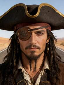 文艺复兴时期中世纪海盗眼罩，正宗可调节海盗眼罩，适用于万圣节和主题派对角色扮演服装 - A - 查看 3