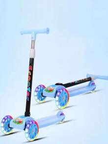 Scooter de 3 ruedas con altura ajustable, Patineta de empuje plegable con ruedas iluminadas, freno de pie en la rueda trasera - Rosa - Ver 6