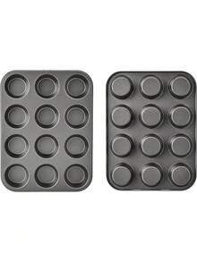 12-Cavity Non-Stick Cupcake Baking Pan - Dark Grey - View 3
