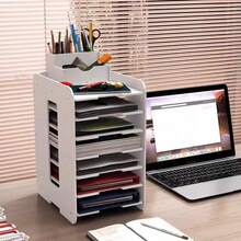 Aimall Desktop File Storage Rack, Multi-Layer Storage Rack, Office Large Capacity Storage Rack, Office Storage File Rack - White - View 11
