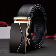 Men Automatic Buckle Leather Belt, Invisible Buckle Design For Business Pants - Multicolor - View 1