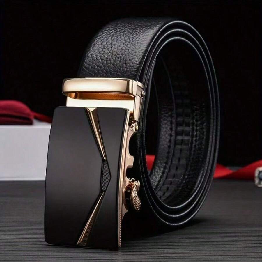 Men Automatic Buckle Leather Belt, Invisible Buckle Design For Business Pants - Multicolor - View 1