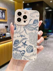 Perforated Straight Edge Blue Line Marine Life Painted Anti-Drop Painted Phone Case Compatible With IPhone/ Galaxy - Multicolor - View 2