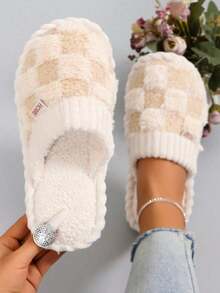 Women's Fluffy Slippers, Autumn And Winter Indoor Home Slippers, Warm Fleece-Lined, Thick-Soled, Couple Cotton Slippers - Beige - View 5