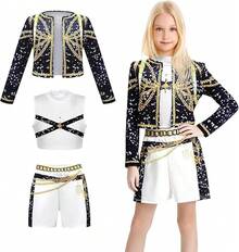 Cosplay Costume  Zoey Popular Singer Stage Costume Suitable For Children Aged 3-12 Black Printed Costume - 黑色3 - 查看 5