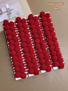 30个红色蓬松球形发圈，时尚弹力发绳，日常使用 - 紅色 - 查看 5