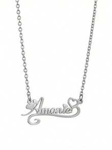 1pc Custom Personalized Heart Lace Name Necklace - Perfect For Mother's Day, Valentine's Day, Birthday, Anniversary, Graduation, Christmas, Family As Well As Friends And Classmates High-End Gifts Lovely Personalized Stainless Steel Heart Pendant, English Custom Name Necklace Halloween Christmas - Nhiều màu - Xem 7