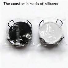 6个装硅胶杯垫，带不锈钢支架，可重复使用且易于清洁 - 完美保护桌子和露台家具免受水渍和痕迹的侵害 - 非常适合家用，可搭配杯子、马克杯和饮料使用，硅胶杯垫，圣诞装饰 - 彩色 - 查看 2