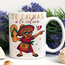 1pc Funny Spanish Grandma Abuela Themed 11oz Coffee Mug - Colorful Cartoon Cuban/Latin Design With Spanish Phrases (Abuela/Te Calmas), Dishwasher Cup Women, Mom, Birthday & Mother's Day Gifts - 黑色 - 查看 4
