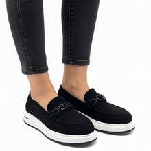 Mocassins compensés polyvalents, simples et décontractés pour femmes - Noir - Voir 1