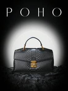 POHO Brand Luxury Women's Handbag Collaboration Snake Skin Pattern Large Rectangular Tote Bag, Fashionable For Formal Occasions, Daily Use Or Gift For Female Friends - Black - View 5