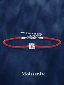 1pc Luxury Minimalist 925 Sterling Silver 0.5ct 5.0mm Moissanite Red Rope Bracelet, Suitable For Women's Daily Wear, Party, Holiday, Valentine's Day, Mother's Day, Christmas, Wedding Anniversary, Women's Jewelry Gift - Red - View 5
