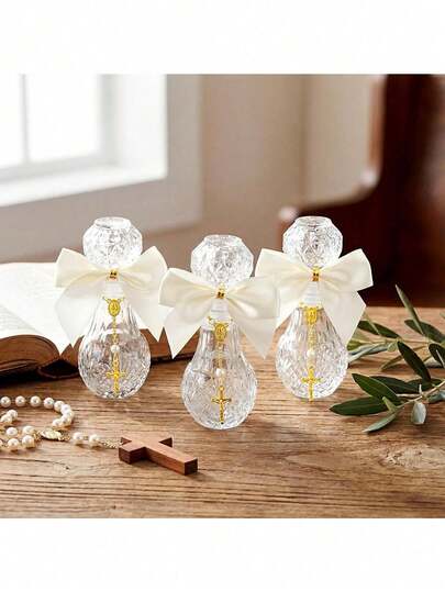 12个/套圣水瓶，天主教洗礼宾客礼品，带十字架和玫瑰，50毫升空玻璃容器，适用于基督教教堂婚礼（高贵白色）