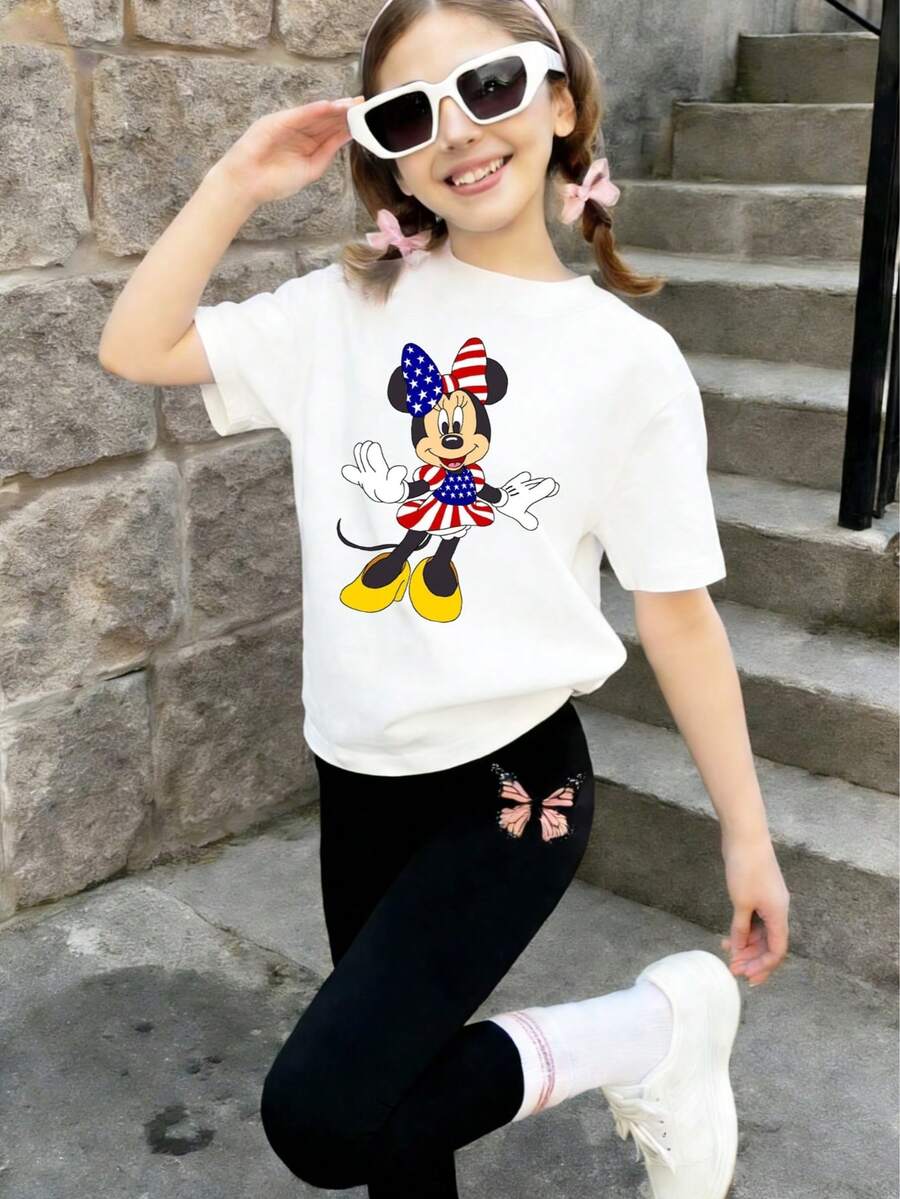 Disney Minnie Mouse Girls' Short Sleeve Graphic Tee - Patriotic American Flag Print, Ages 2-14, Express Delivery - trắng - Xem 1