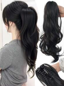 Tóc giả đuôi ngựa dài 16 inch, kiểu kẹp, tóc đuôi ngựa xoăn dài, kiểu thác nước, tóc giả buộc nửa đầu giúp tăng độ dày và bồng bềnh cho tóc, tóc giả xoăn màu nâu, kiểu tết bím phù hợp cho phụ nữ sử dụng hàng ngày, dự tiệc và tụ họp. - Nhiều màu - Xem 15