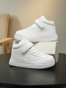 Modische hochwertige Kinder Freizeitschuhe Einfarbig, Softsohlenkonstruktion rutschfest und abriebfest, mit Klettverschluss leicht an- und ausziehbar, Unisex Schulschuhe - Weiss - Übersicht 5
