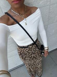 Women's High Waist Leopard Print Skirt, Spring/Summer - Khaki - View 4