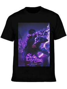 Solo Leveling (3) Men's Black Short Sleeve T-Shirt - Soft Cotton Crew Neck Tee, Breathable Casual Top For Daily/Outdoor/Summer Wear S - 黑色 - 查看 6