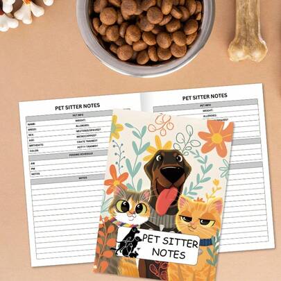 دفتر تسجيل معلومات تغذية وعناية الحيوانات الأليفة، قطط وكلاب، دليل مرافق رعاية الحيوانات الأليفة بدون قلق