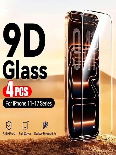 4 Pcs Ultra HD Tempered Glass Screen Protectors Compatible With IPhone 17 Pro Max/17 Air/16 Pro Max/17/16/16e/15/14/13/12/11/Pro Max/Plus/X/XS/XS MAX/Mini 9H+ Hardness Tempered Glass, Anti-Fingerprint, Full Coverage, HD Clarity