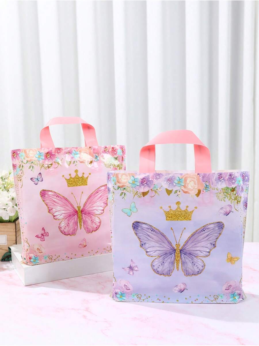 25/50pcs Butterfly Pattern Gift Bags,Pink And Purple Plastic Handbag Tote Bag, Treat Bag,Pink Butterfly Party Decorations,Baby Shower Decorations,Party Favor Handheld Bags, Bridal Shower Favors,Gender Reveal Party Supplies,1st Birthday Party Decor,Baby Girl Party Supplies,Princess Party Supplies,Baby Girl Shower Gifts - Bươm bướm - Xem 1
